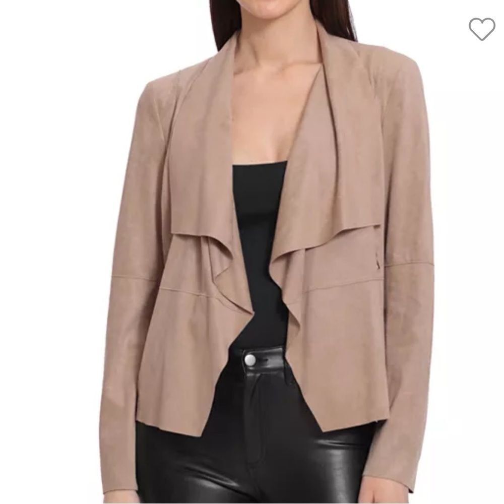 Mo-Ka Faux‎ Suede Drape Front Jacket Beige M Stitch Fix Nwt